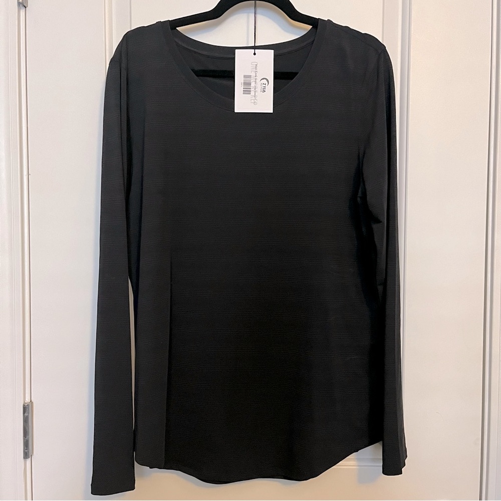 Zyia Black Subtle Stripe Long Sleeve T
